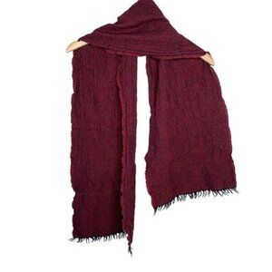 Valentino burgundy red shaggy fringe wool logo winter scarf